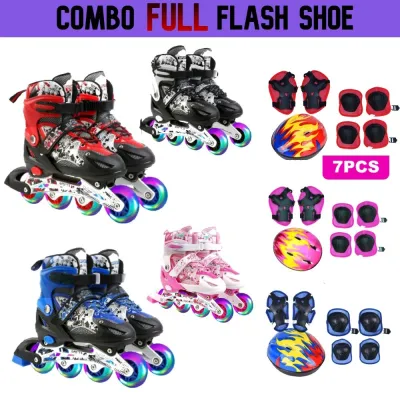 #Readystock **Free Bag** Kids Inline Skates Roller Skate Shoes Hand Carry Bag Budak Kasut Roda Outdoor Light Flash LED