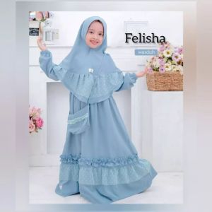Gamis Anak Cewe Model FELISHA KIDS SET JILBAB KF Muslim Anak Perempuan BAHAN SHAKILA MIX TILE DOT