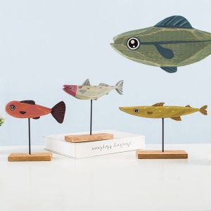 YIXINYIDE1999 Adorable Colorfast Fish Pattern Home Decoration Wooden Fish Statue Ornament Fishes Sculpture Table Decor
