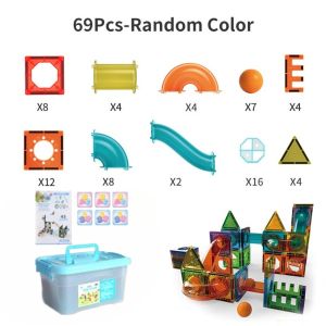 200/125/105/69pcs Magnetic Tiles Building Blocks Marble Run Strong Magnet Plastic Mainan Edukasi for Kids