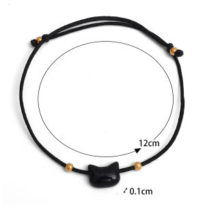 2pcs Handmade Black Rope Bracelet Couple Friends Natural Moonstone Cute Cat Obsidian Charms Adjustable Bracelets Party Jewelry