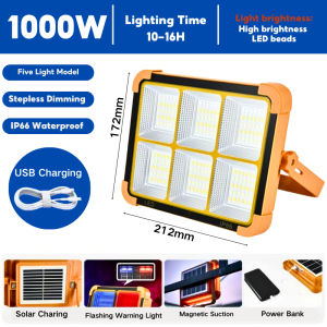 1000W Solar Lighting Outdoor Portable Solar Lights Magnetically Absorbed Indoor Type-C Fast Charge Home Emergency Camping Lighting for Construction Sites Solar Power bank 80000mah solar outdoor lights