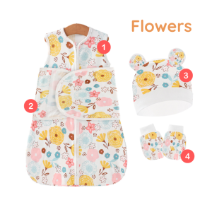DORI 4in1 Newborn Summer Sleeveless Cotton Baby Sleeping Bag Swaddle Bonnet & Mittens Gift Set