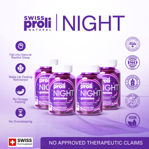 [4 BOTTLES] SWISS PROLI Night Melatonin Gummies 240s for Sleep Calm and Mood Support | With Ashwagandha Magnesium L-Theanine Reishi Mushroom Lemon Balm