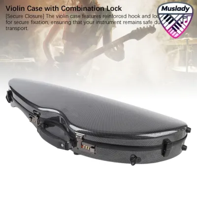 MUSLADY Hộp đàn violin kích thước đầy đủ 4/4 Hộp đàn violin nhẹ được tích hợp trong máy đo độ ẩm di động để đi du lịch