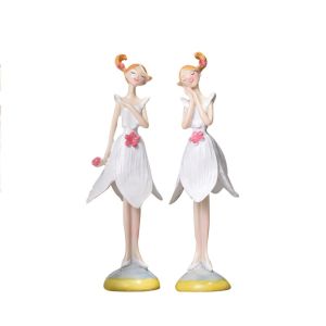 HOUCHU 2pcs/set Nordic Angel Girl Figurines Angel Girl Resin Craft Sisters Flower Girl Ornament Elegant Flower Fairy Friend