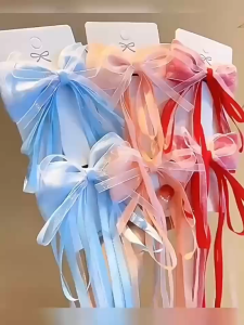 Girls Ribbon Bow Hair Clip Long Ribbon Hair Accessories Cute Princess Hair Clip For Kids Braiding Hair Girls Klip Rambut Reben Pita Panjang Kanak Kanak Aksesori Rambut Budak Perempuan Klip Rambut Comel Princess 儿童丝带蝴蝶结长飘带发夹女童编发发饰小女孩可爱甜美公主发夹夏季发饰儿童发卡 H205