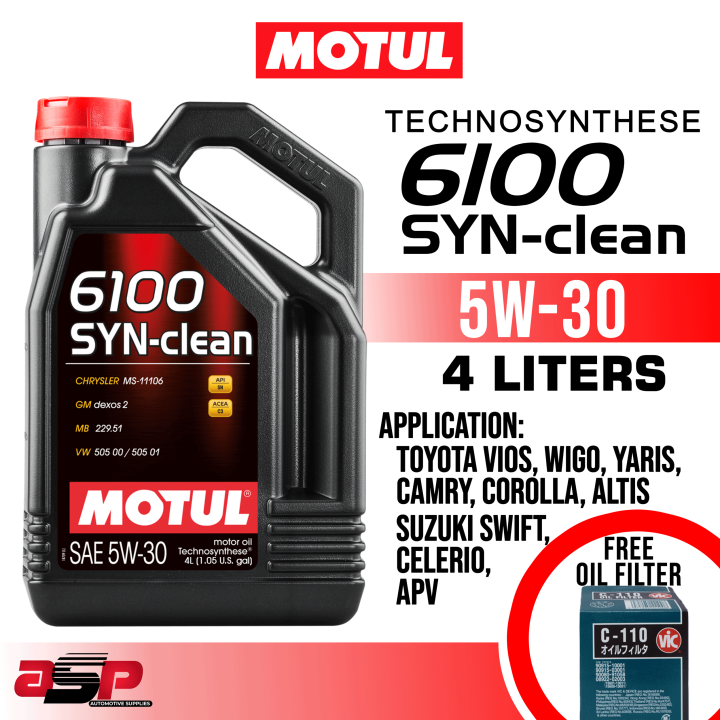 MOTUL 6100 SYN-Clean 5W30 Dexos 2 Gasoline Oil 4 Liters Bundle for ...
