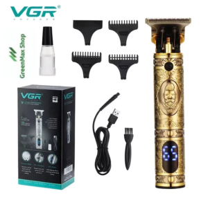 VGR Gold Hair Clipper with 4 Combs USB Charging Cable Cleaning Brush and Box