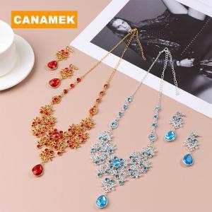 【CANAMEK】 Wedding Party Necklace Earring Set Flower Water Drop Necklace Bridal Wedding Jewelry Accessories