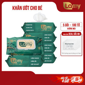 [LAMY OFFICIAL]_Thùng 05 gói khăn ướt Lamy không cồn không parabens cao cấp dành cho em bé gói 100 tờ