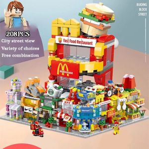 (Ready Stock)208PCS Mini City Street Brick and Block Scene Retail Store Mini Blocks Toy LeGoIng Toys Miniature Building Block Shop market Building Bricks for Preschool Children Ages 3+ Kids Toys Compatible with All Brands Blocks