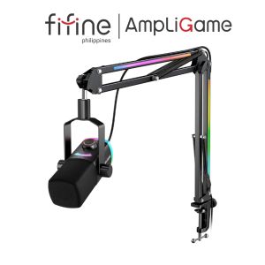 FIFINE AmpliGame AM8PROT Gaming Microphone Kit XLR/USB Dynamic PC Microphone with Boom Arm for Podcast Recording RGB Streaming Mic Set Tap-to-Mute Mix Control Headphone Jack