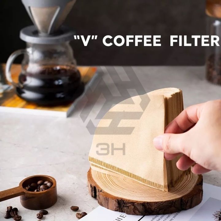 3H Coffee Filter Pour Over Paper V shape for V60 Dripper 01/02 Natural