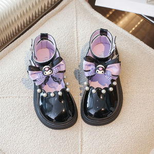 Kids Kuromi Leather Shoes for kids girls Black Mary Janes Leather Kuromi Princess Shoes Bowknot Doll Shoes