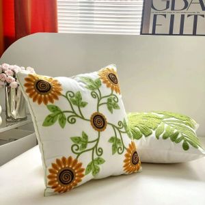 YERZ 45x45cm Sunflower Pillow Cover Luxury Embroidered Cotton Cushion Cover Home Textile Cartoon Pillow Shell Children