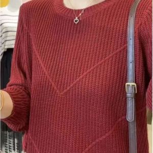 Womens sweater autumn new retro slimming solid color fashionable loose casual temperament knitted sweater