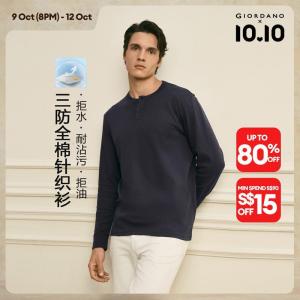 Giordano Men G+ triple-protection henley neck long sleeve tee Free Shipping 01026785