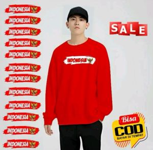 Promo Sweater Pria Indonesia New Kaos Dirgahayu Hut RI Crewneck Garuda Pancasila Sweter 17 Agustus