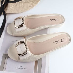 [Free Shipping] WomenS Outdoor Slippers New Summer Fashion Versatile Flat Thick-Heeled Half-Sandals Non-Slip Fish-Mouth Slide Sandals