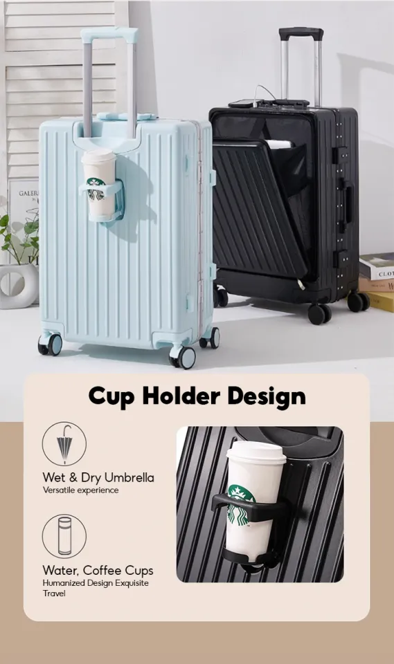 Aluminum Frame Trolley Case With Cup Holder Suitcase 20 Inch