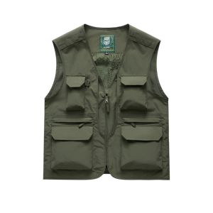 Mens Multi Pocket Breathable Vest/Quick Dry Lightweight Utility Vest/Outdoor Travel Work Vest With Many Pockets/Fashionable Casual Vest