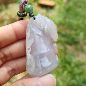 Lavender with little light green Natural Type A Jadeite Jade crafted as Bamboo and Bee as a Pendant certificate weigh 33.64 grams measurement 49.7 * 25.1 * 13.2 mm (pendant199)