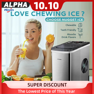 Hicon Ice Maker Machine Stainless Steel Automatic Household Smart Touch Screen Stainless Steel Ice Cube Maker Portable Fast Ice Machine 2.2L Water Tank 12KG/24H