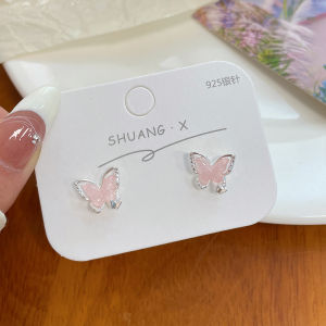 Ready Stock Pink Butterfly Pendant Earrings Female New Unique and Personalized Earrings