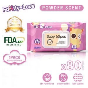 Powder Scent Baby Wipes 80 Sheets Wet Wipes for Baby with Lid Alcohol Free Wipes | Family-Love