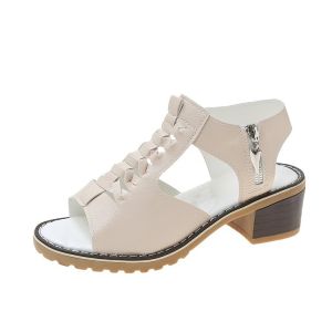 Free Shipping Summer New WomenS Shoes Korean Style Wedge Heel Sandals With Side Zipper Solid Color Plus Size WomenS Peep-Toe Sandals