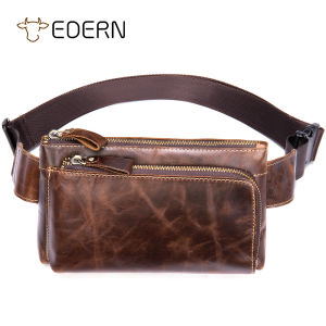 EDERN Genuine Leather Waist Bag for Men Retro Casual Belt Bag Cowhide Chest Bag Fanny Pack Mens Sling Bag Cellphone Waist Pouch