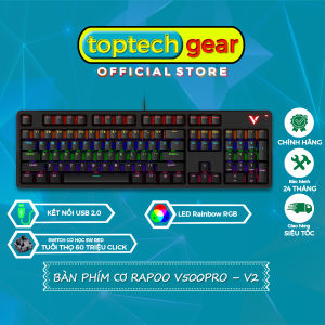 Bàn Phím Cơ Gaming RAPOO V500PRO-V2 Led RGB Cover Từ Tính Tháo Rời - Chính Hãng BH 2 Năm Lỗi Đổi Mới