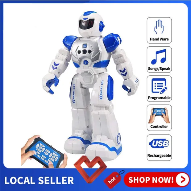 【Warranty Year】Robot Toys RC Robot for Kids Children Early Education w/  Infrared Controller Intelligent Programmable Toy Gesture Sensing Smart