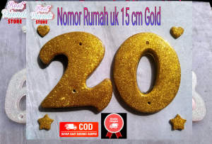 Nomor Rumah Angka Aesthetic & Huruf Timbul 15 cm Glitter GOLD