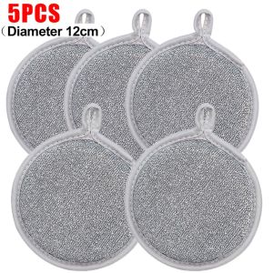 10pcs Kitchen Dishwashing Sponge / Double-side Silver Wire Cleaning Sponges / Round Scrubbing Pad / Household Kitchen Pan Pot Cleaning Sponge Wipes