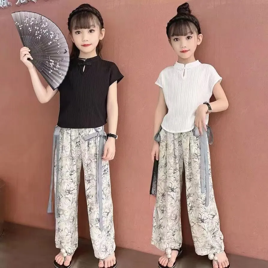 New Summer Girls Pants Floral Pattern Pants For Girls Casual Style
