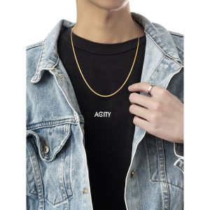 KALUNG TITANIUM PRIA WANITA GEPENG GOLD MODEL HIP HOP KOREA
