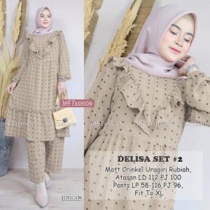 SETELAN TUNIK WANITA DEWASA MOTIF POLKADOT LENGAN PANJANG KULOT PANJANG SELETING DEPAN BUSUI DELISA TERLARIS TERBARU KEKINIAN MATT Air FLO CERINGKEL URAGIRI"