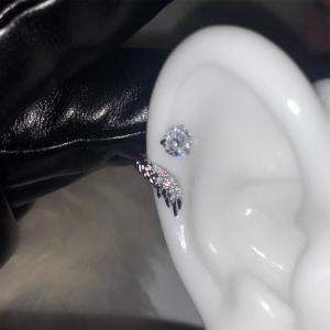 Alloy Wing Ear Bone Nail Sparkling Rhinestones Cartilage Stud Earring Handmade Ear For Women Daily Wear