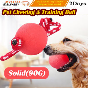 Solid Rubber Dog Chew Toys Pet Ball Tug Toy Tooth Cleaning Chewing Puppy Pet Toy For Play Training With Tug Rope Handle Pet Rubber Ball
