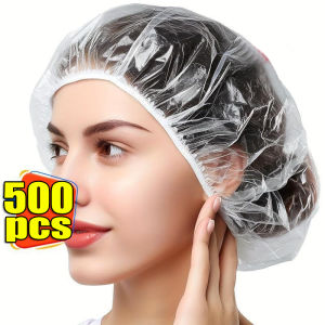 500Pcs Thick Disposable Plastic Shower Cap Waterproof Hat Spa Hair Salon Hotel Bathing Cap Disposable Large Thickened Waterproof Shower Caps Multipurpose Elastic Food Wrap Covers