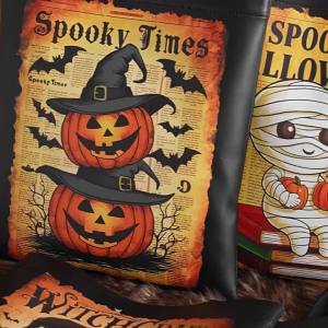 Túi xách nữ phong cách trung cổ retro chủ đề Halloween họa tiết minh họa thời trang túi kẹp nách đựng laptop đa năng phong cách thường ngày.