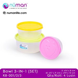 Numan - Wadah Makanan Bulat Set isi 3 Buah dengan Tutup