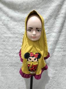 Kerudung Anak Boba Mickey Bahan Jersey Hijab Plisket Jilbab Instan Pad Busa