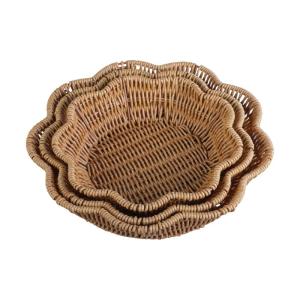 3pcs Imitation Rattan Woven Storage Basket Multipurpose Round Shaped Bread Serving Tray Desktop Candy Plate