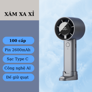 Quạt tích điện cầm tay nhỏ gọn quạt mini thiết kế phản lực gió mạnh pin 2600mah có chân đế pin trâu 2 -6 tiếng