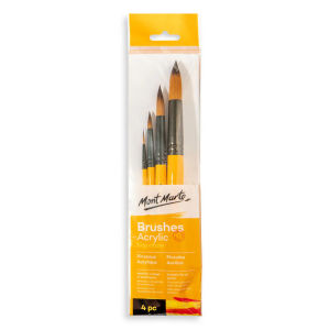 Mont Marte Gallery Series Acrylic Brush Set – 4-Piece (Taklon Liner + 3 Rounds)