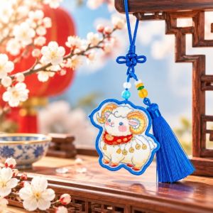 TEWUB Imitation Song Brocade Sheep Embroidery Pendant Tassel New Year Lamb Prayer Pendant Zodiac Sheep Charm Lucky Bag Sheep Hanging Ornaments New Year