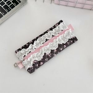 COOLCELLS Tươi Túi BÚT CHÌ REN Túi đựng mỹ phẩm Sức chứa lớn Túi đựng văn phòng phẩm Thường ngày Hoạt hình Hộp bút họa tiết hoa Quà tặng giáng sinh